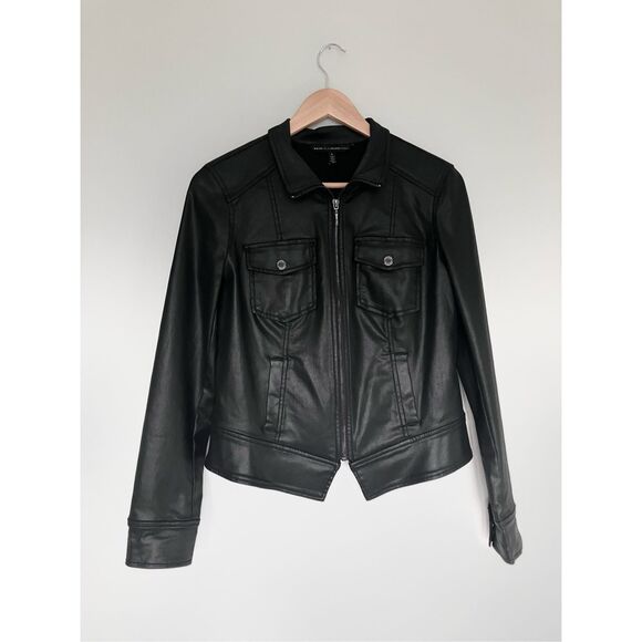 White House Black Market Jackets & Blazers - WHITE HOUSE BLACK MARKET Black Coated Moto Jacket Size 8